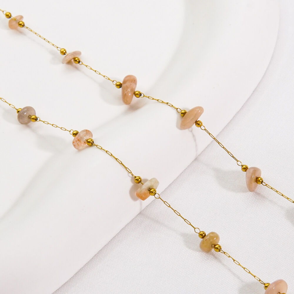 Einfache DIY-Kette aus Edelstahl, wasserdicht, goldfarben, mit Naturstein-Schmuckkordeln h5 Bild5