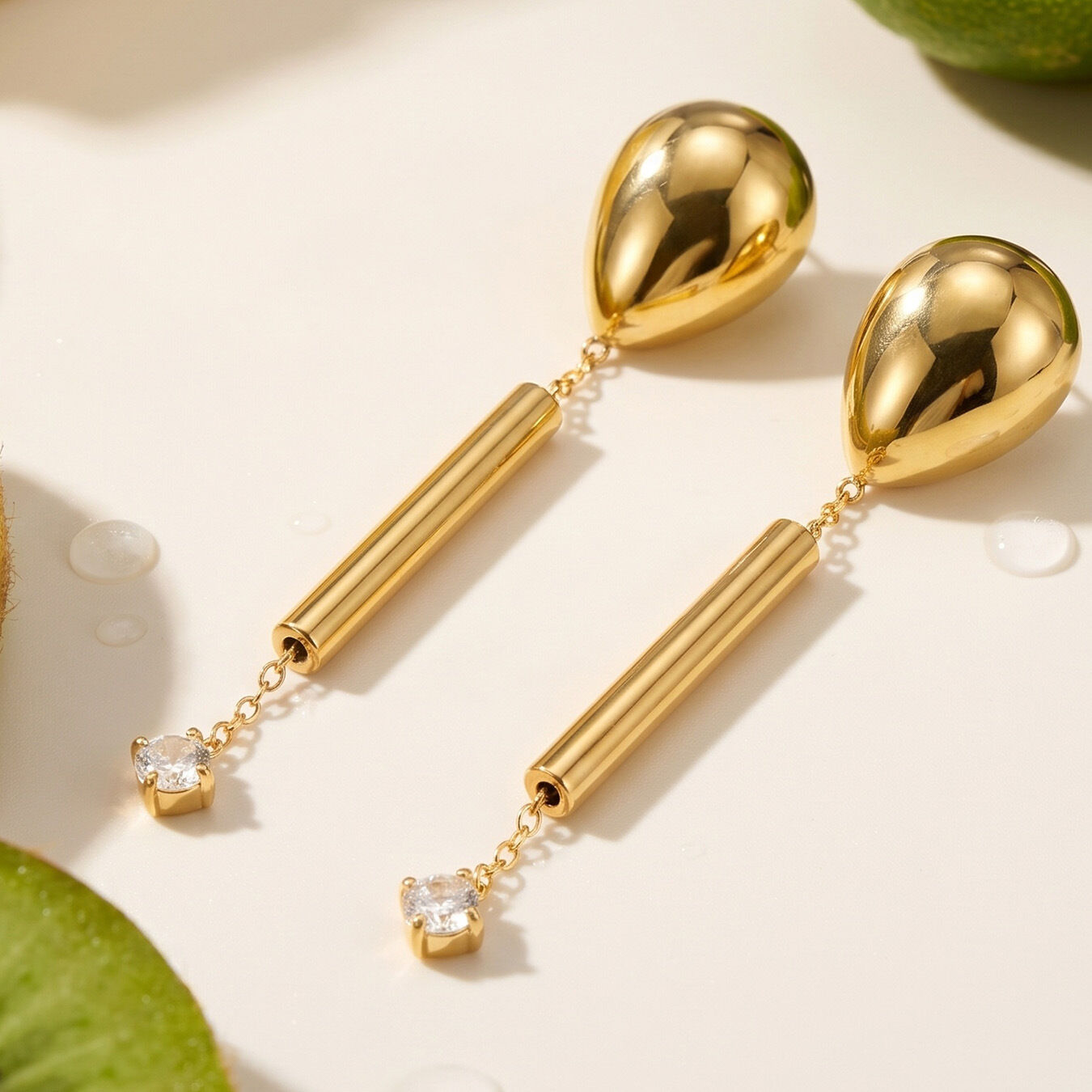 Elegant Droplet Tassel Stainless Steel Waterproof Gold Color Zircon Women's Dangle Earrings Picture4