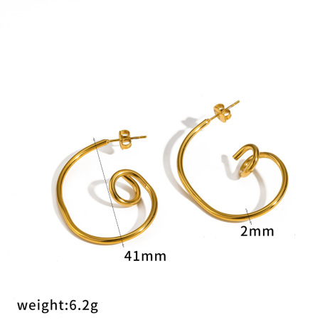 Simple Circle Stainless Steel Waterproof Gold Color Women's Stud Earrings