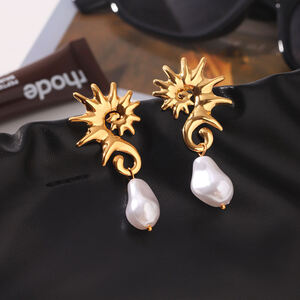 Simple Daily Oceanic Style Stainless Steel Waterproof Gold Color Women's Dangle Earrings h5 Picture5