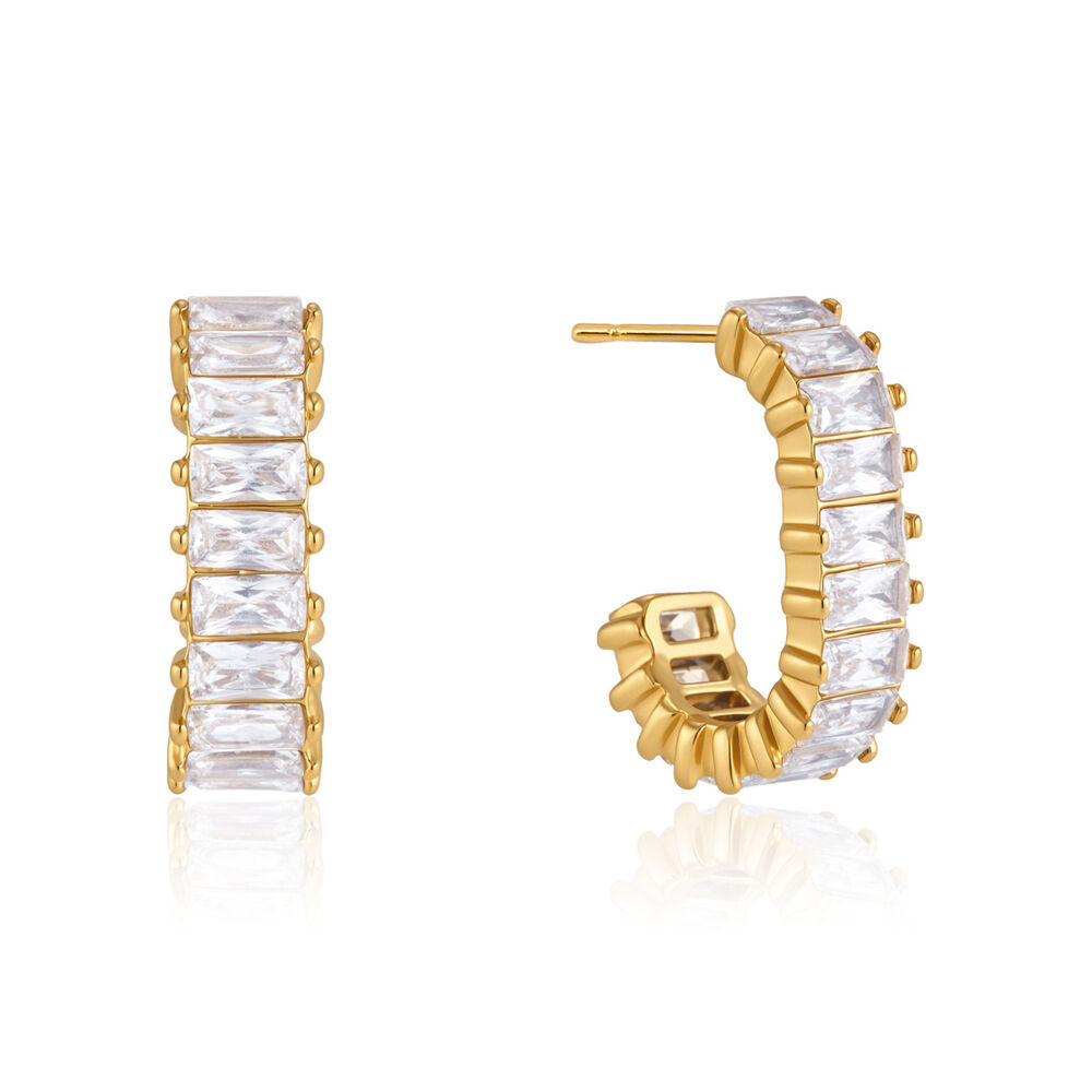 Luxurious Series Simple Rectangle Stainless Steel Waterproof Gold Color Zircon Women's Stud Earrings h5Picture4