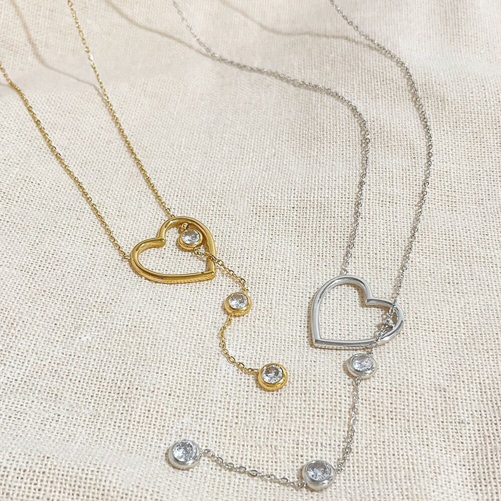 Simple Heart Stainless Steel Waterproof Gold Color Zircon Women's Pendant Necklaces Picture3