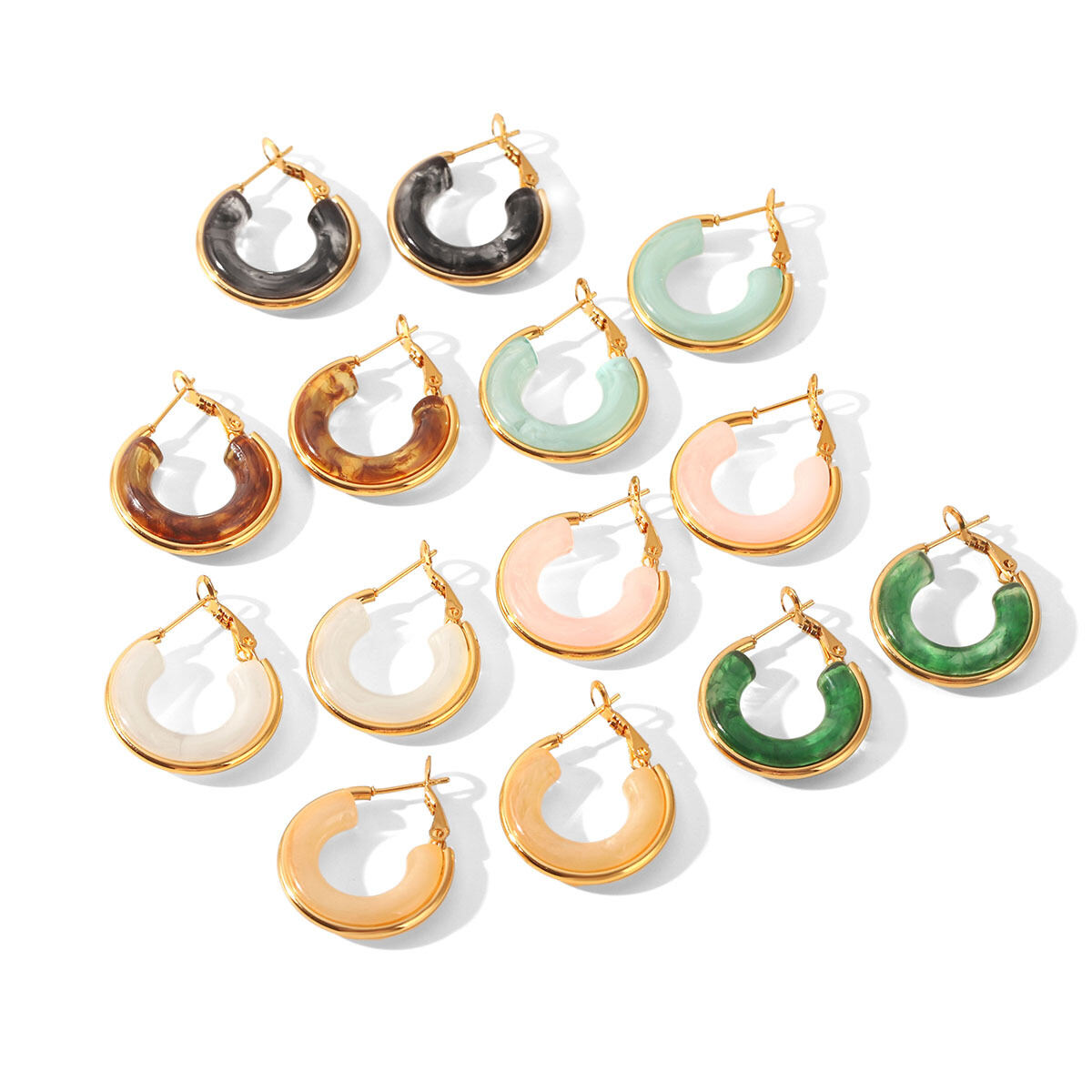 Circle Resin Gold Color Women's Hoop Earrings h5 Picture5