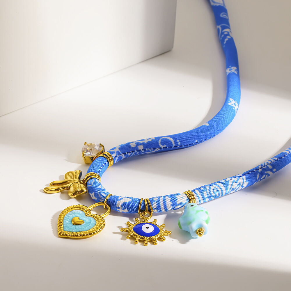 Bohemian Devil's Eye Bow Knot Fish Stainless Steel Waterproof Gold Color Zircon Women's Pendant Necklaces h5Picture3