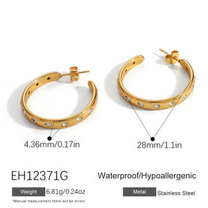 Simple Series Casual Circle Stainless Steel Waterproof Gold Color Women's Hoop Earrings h5