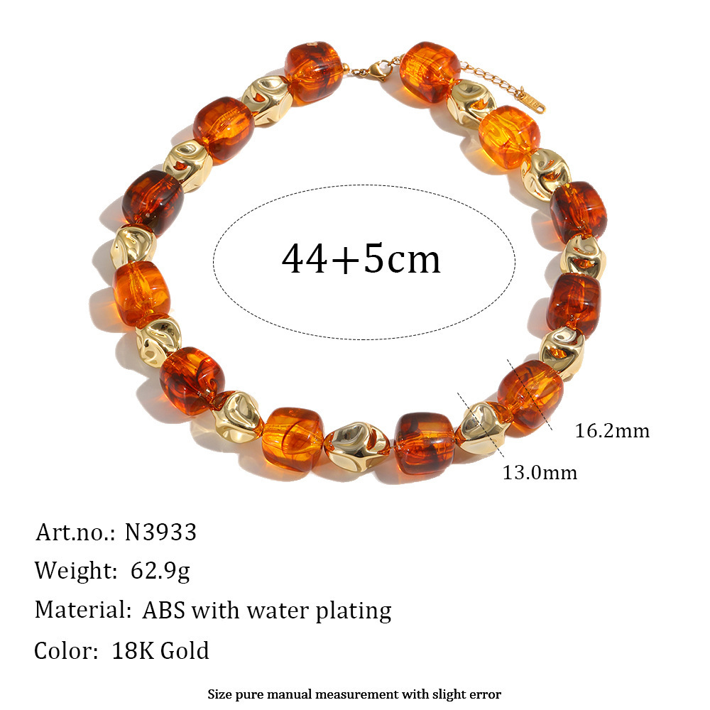 Simple Series Retro Irregular Shape Beads Resin Gold Color Women's Beaded Necklaces
