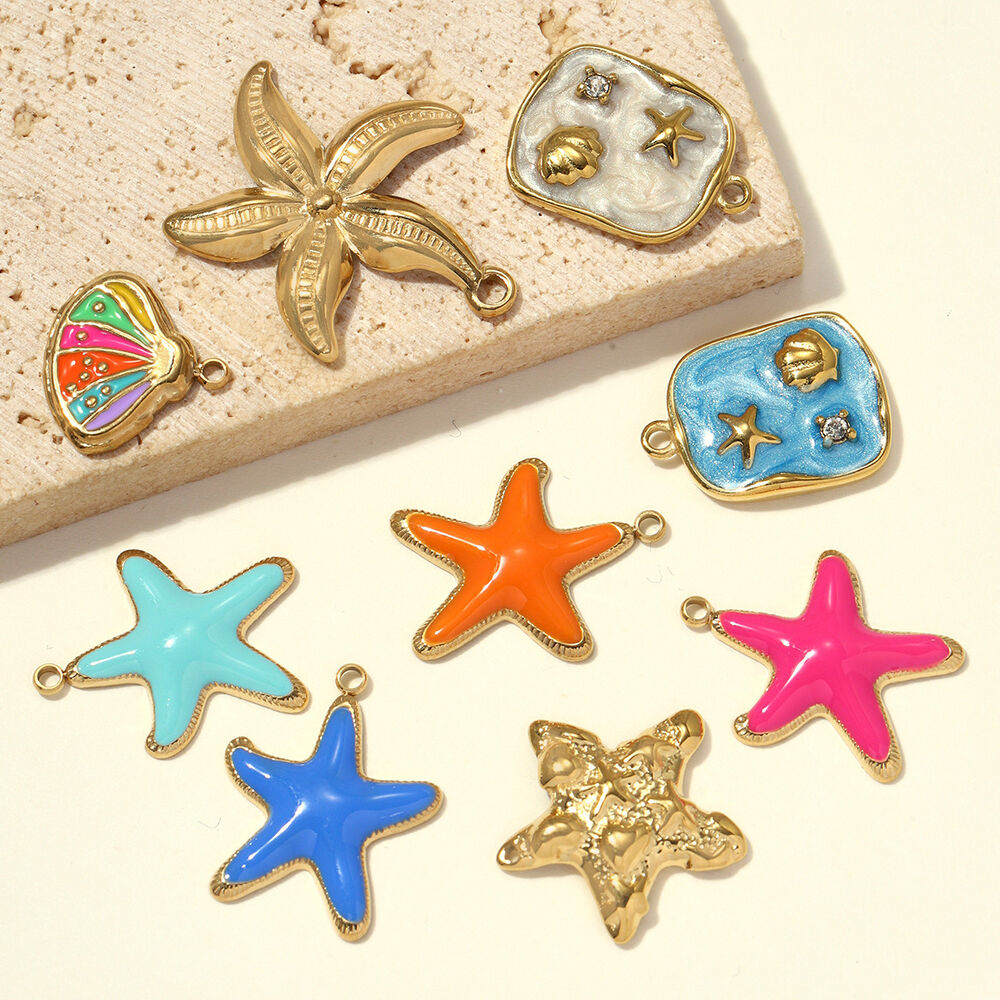 Simple Cute Diy Shell Starfish Stainless Steel Waterproof Gold Color Women's Pendants h5Picture2