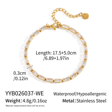 Stainless Steel Waterproof Gold Color Zircon Women's Chain Bracelets