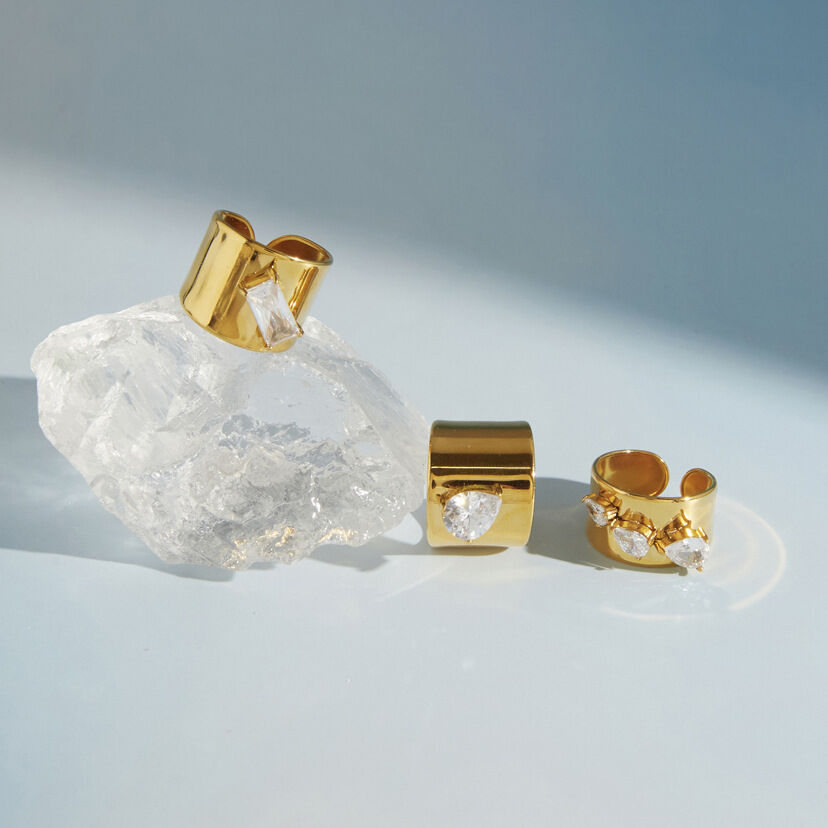 Simple Droplet Stainless Steel Waterproof Gold Color Zircon Women's Gemstone Rings Picture4
