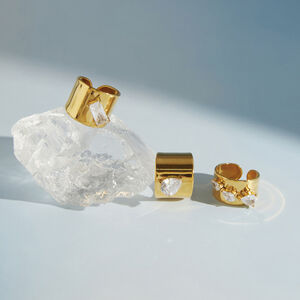 Simple Droplet Stainless Steel Waterproof Gold Color Zircon Women's Gemstone Rings h5 Picture4