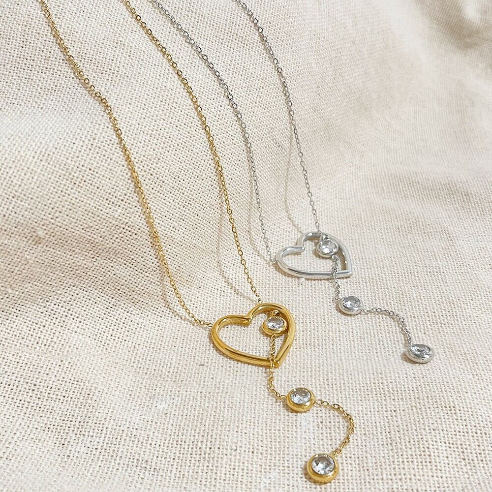 Simple Heart Stainless Steel Waterproof Gold Color Zircon Women's Pendant Necklaces h5 Picture2