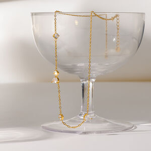 Luxuriou Simple Droplet Geometric Shape Stainless Steel Waterproof Gold Color Zircon Women's Pendant Necklaces h5 Picture4