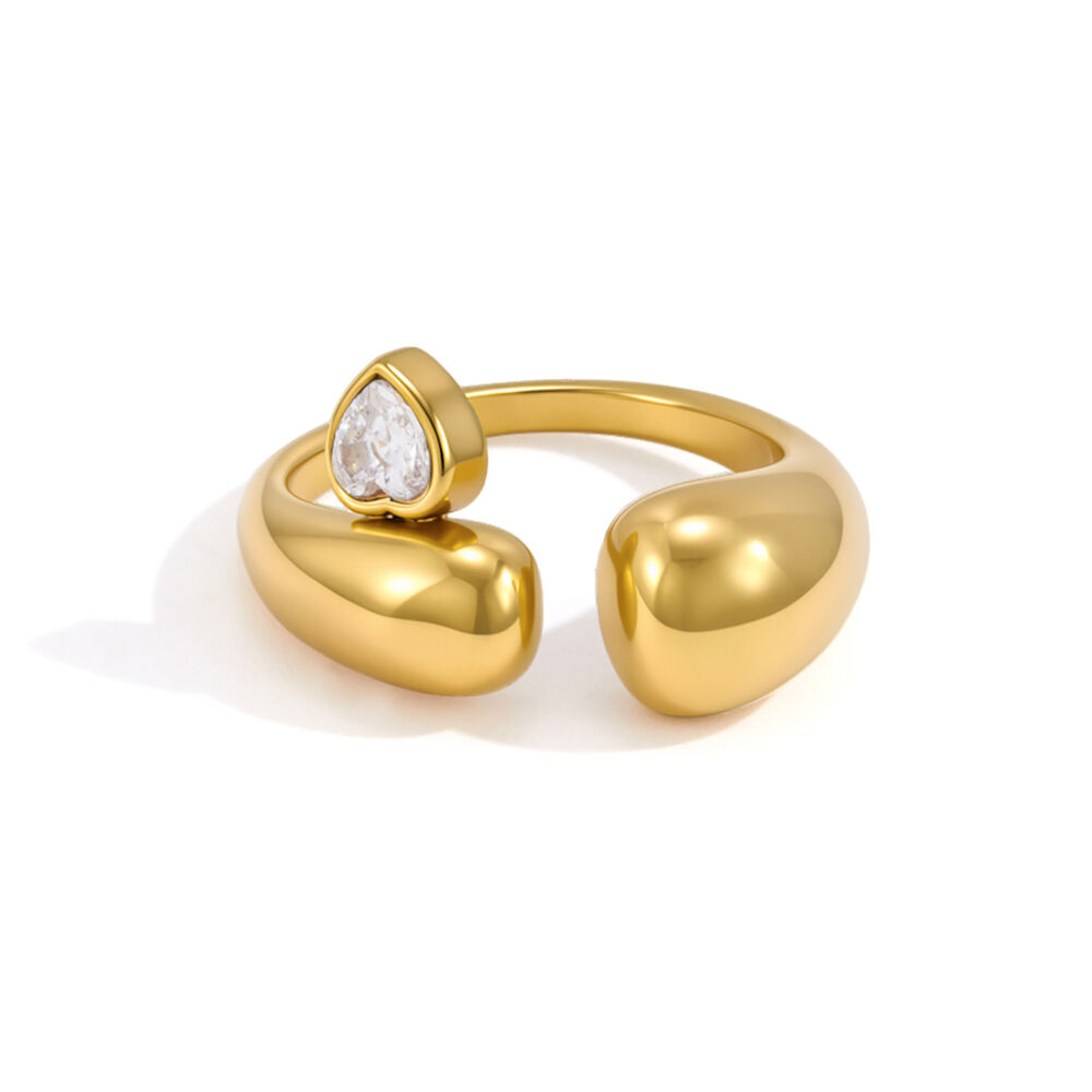 Luxurious Elegant Irregular Shape Heart Stainless Steel Waterproof Gold Color Zircon Women's Gemstone Rings h5Picture5