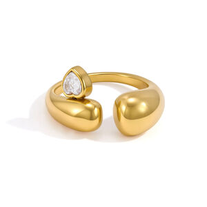Luxurious Elegant Irregular Shape Heart Stainless Steel Waterproof Gold Color Zircon Women's Gemstone Rings h5 Picture5