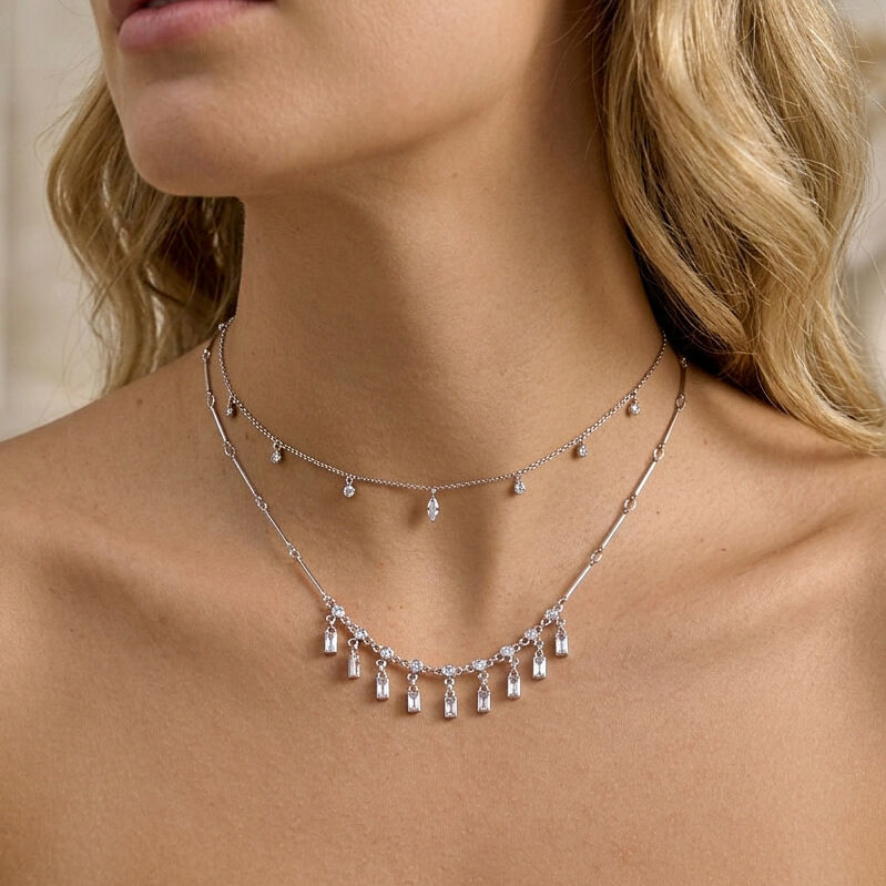 Tassel Stainless Steel Waterproof  Zircon Women's Pendant Necklaces 2