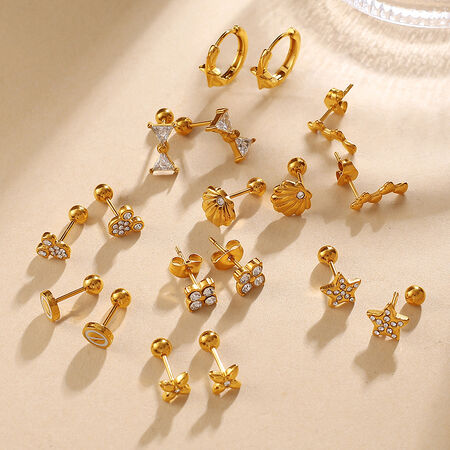 Simple Series Flower Irregular Shape Star Stainless Steel Waterproof Gold Color Women's Stud Earrings