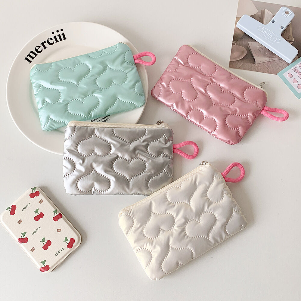 Simple Series Sweet Heart Bow Knot Solid Color Polyester Makeup Bags