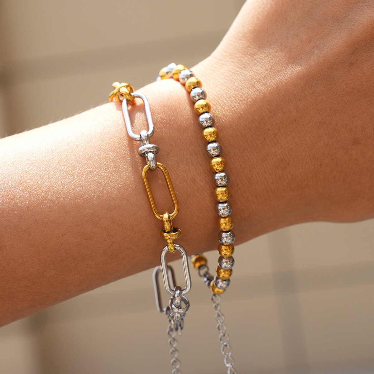 Simple Series Daily Irregular Shape Stainless Steel Waterproof   Gold Color  Bracelets Sets h5 Picture5