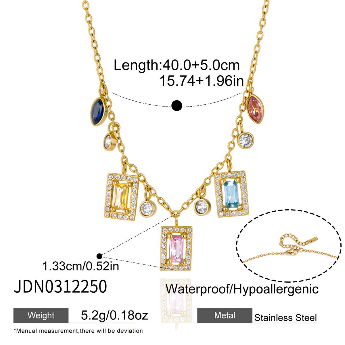 Romantic Cute Irregular Shape Heart Rectangle Stainless Steel Waterproof   Gold Color  Zircon Women's Pendant Necklaces h5 