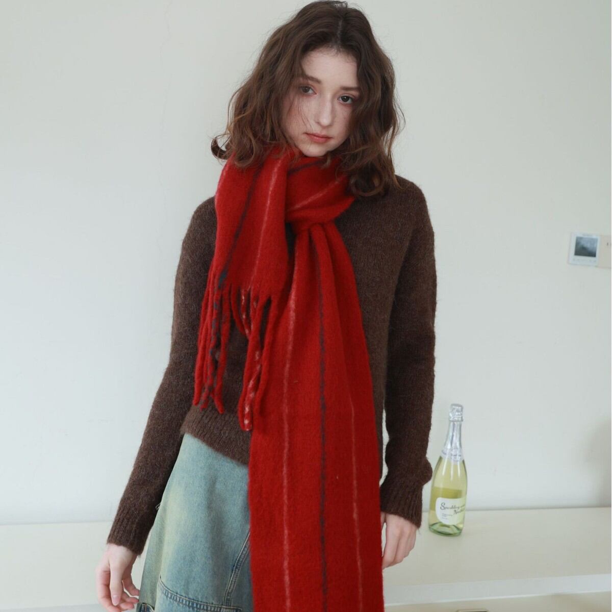 Simple Series Daily Solid Color Tassel Lines Wool-Polyester Blend Winter Scarves
