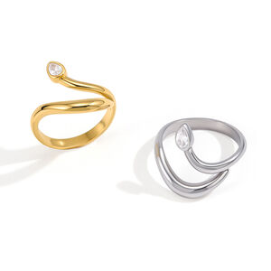 Simple Irregular Shape Stainless Steel Waterproof Gold Color Women's Gemstone Rings h5 Picture5