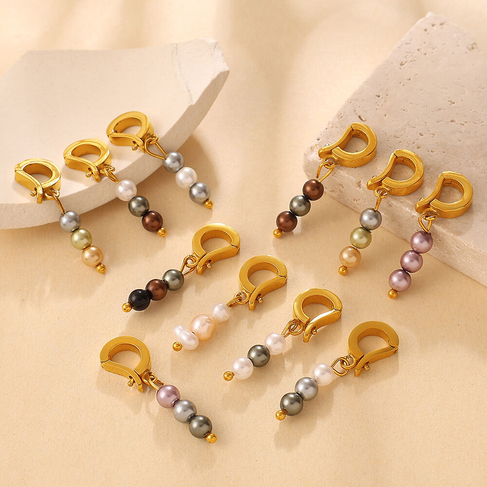 Simple Series Daily Beads Stainless Steel Waterproof   Gold Color  Artificial Pearl Pendants h5 Picture2