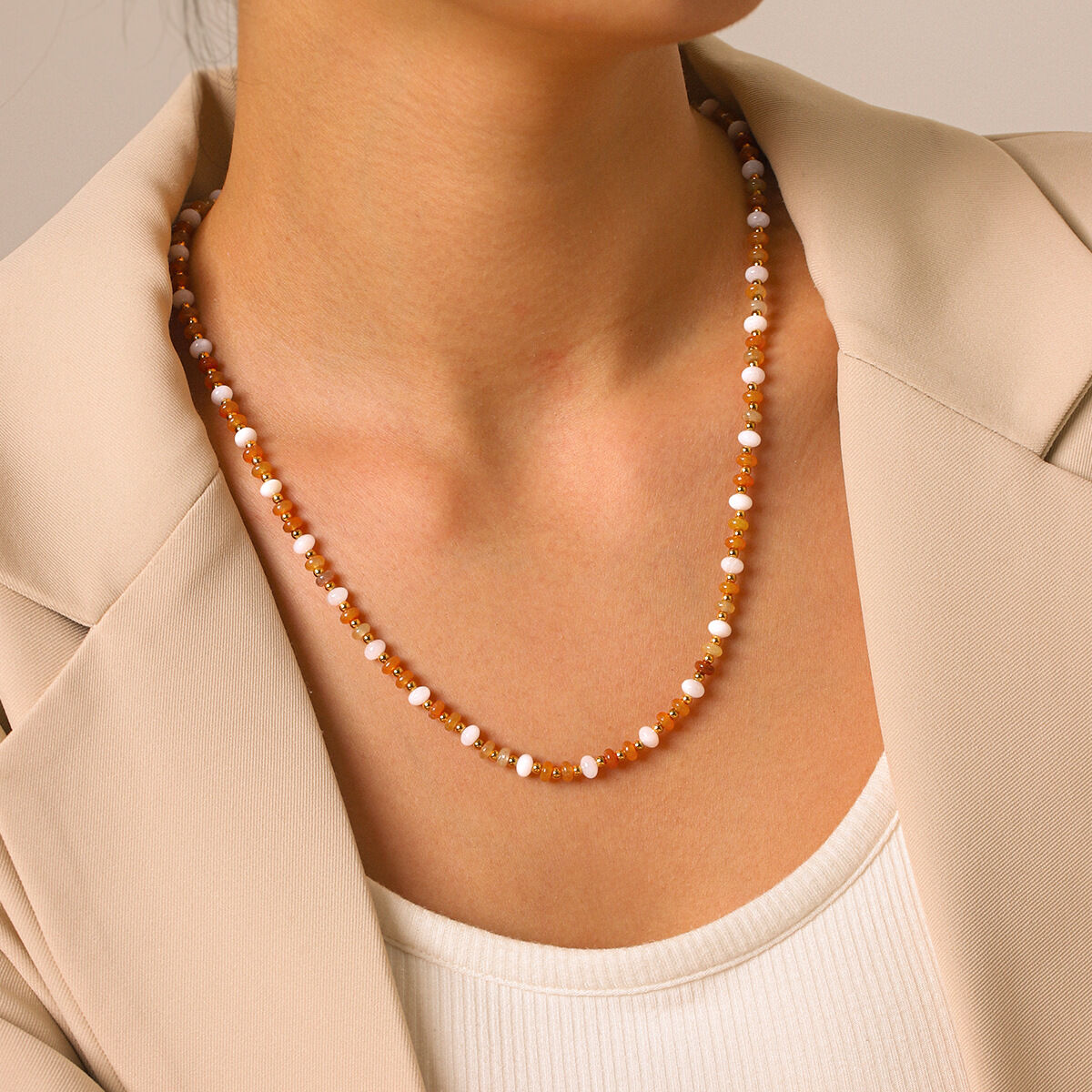 Simple Series Daily Beads Natural Stones   Gold Color  Women's Beaded Necklaces 2
