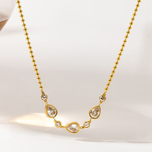 Collares con colgante de circonita color oro, elegantes y con forma de gota, de la serie Luxury Series, fabricados en acero inoxidable y resistentes al agua. h5 Imagen2