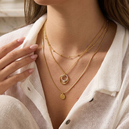 Simple Series Casual Chain Circle Stainless Steel Waterproof Gold Color Zircon Women's Pendant Necklaces