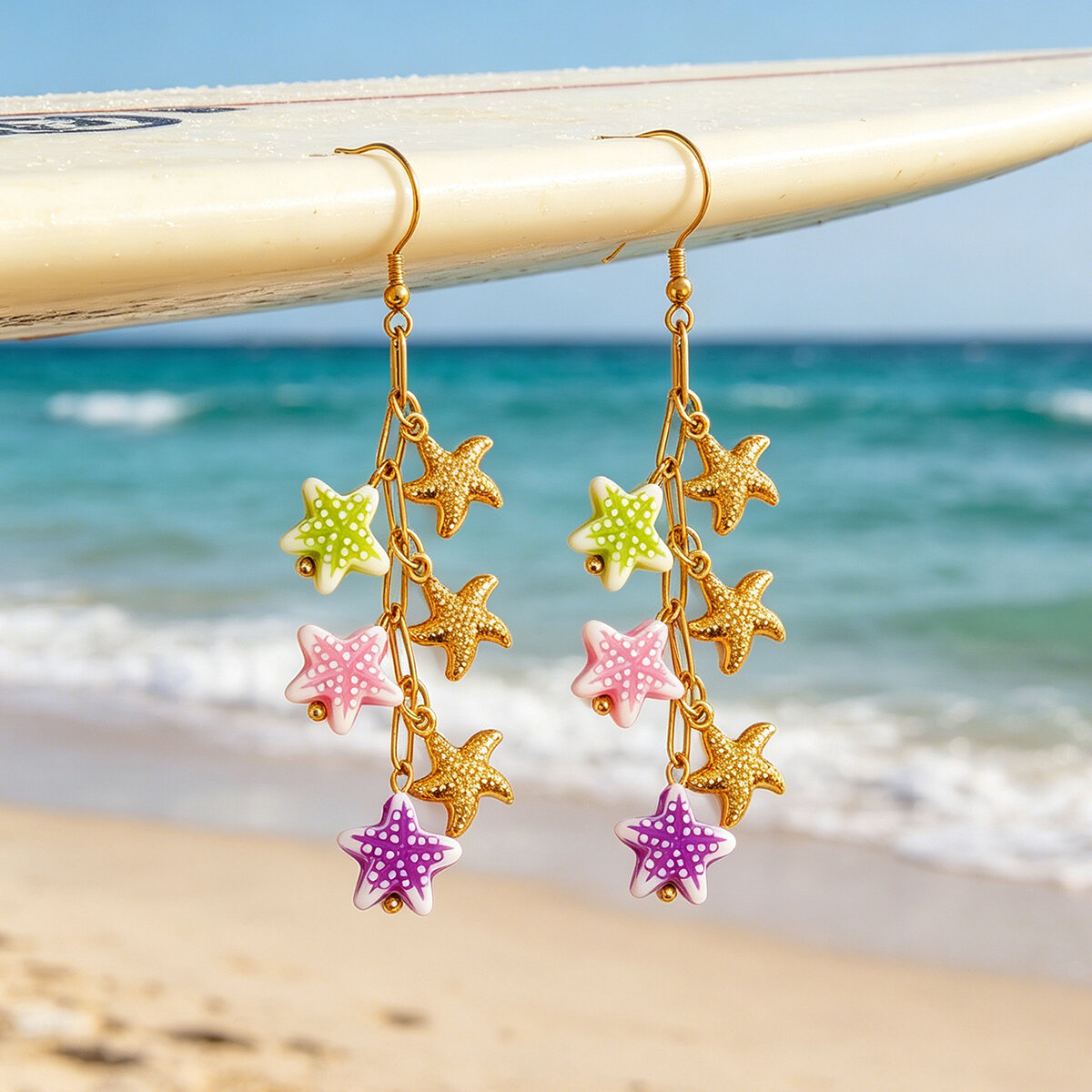 Simple Series Daily Starfish Stainless Steel Waterproof Gold Color  Women's  Earrings