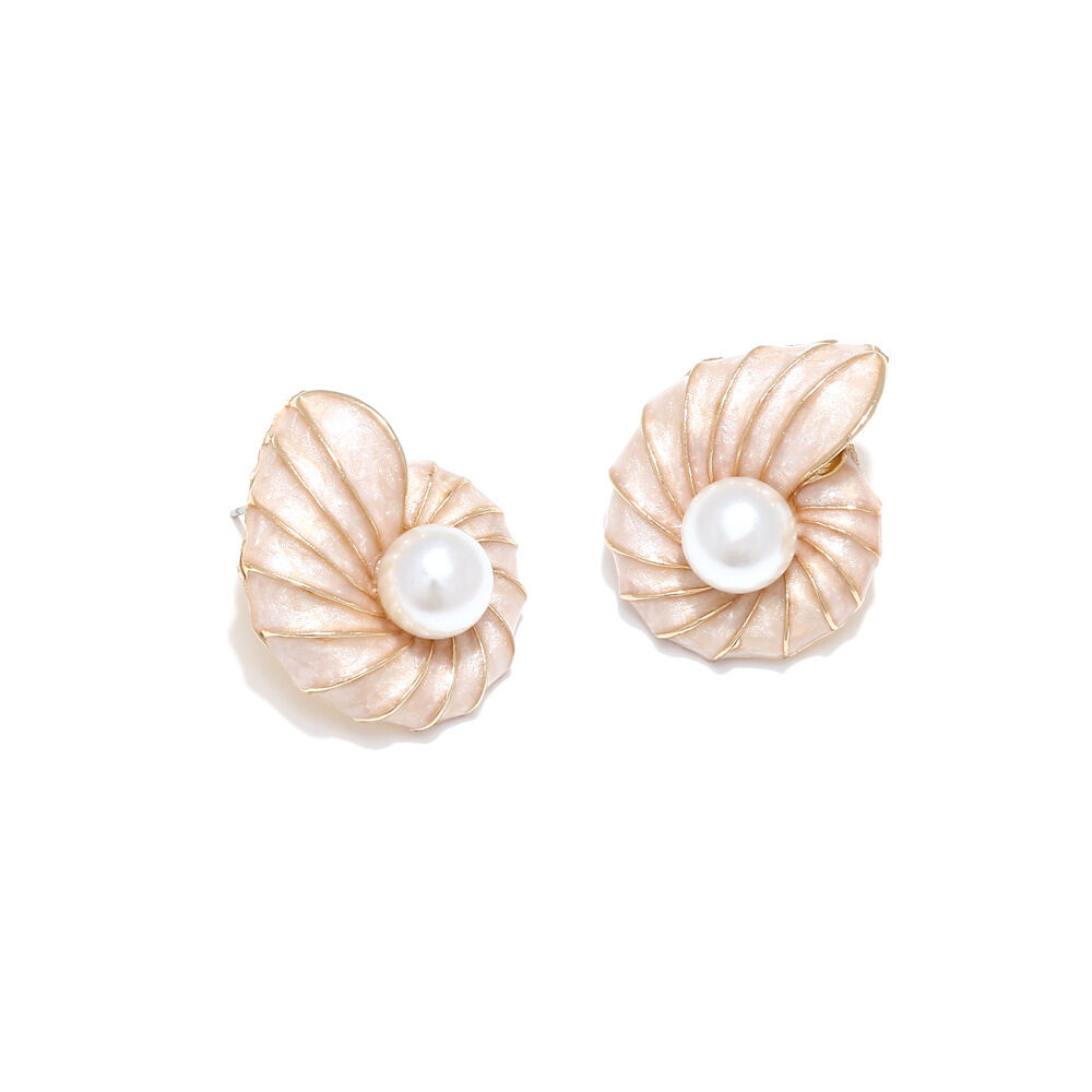 Vacation Shell Alloy Artificial Pearl Women's Stud Earrings 2