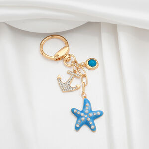 Simple Series Vacation Oceanic Style Chain Starfish Alloy Rhinestone Keychain h5 Picture3