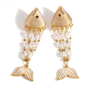 Romantic Series Vacation Irregular Shape Fish Stainless Steel Waterproof Gold Color Women's Dangle Earrings h5 Picture4