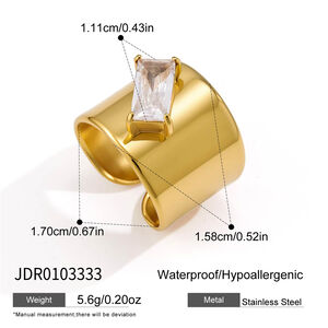 Simple Droplet Stainless Steel Waterproof Gold Color Zircon Women's Gemstone Rings h5