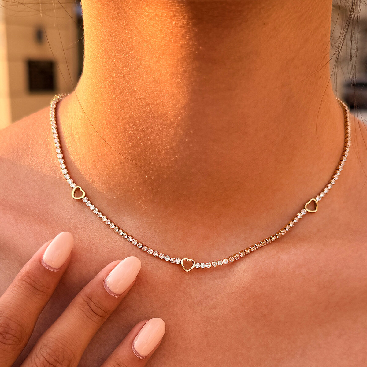 Simple Series Daily Heart Stainless Steel Waterproof   Gold Color  Zircon Women's Chain Necklaces h5 Picture4