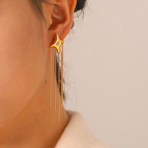 Simple Daily Irregular Shape Tassel Stainless Steel Waterproof Gold Color Zircon Women's Dangle Earrings h5 Picture3