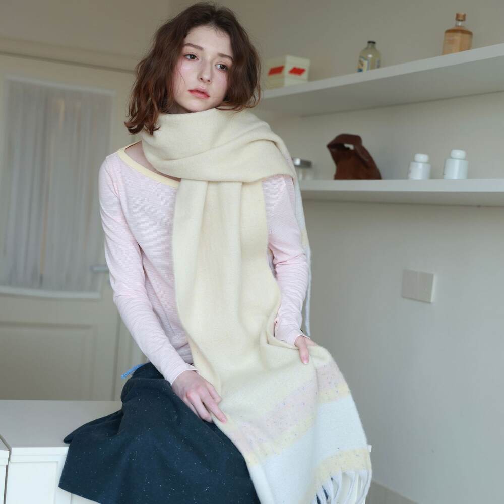 Simple Series Günlük Çizgili Püsküllü Karışık Renkli Yün-Polyester Karışımı Kışlık Şallar Resim2