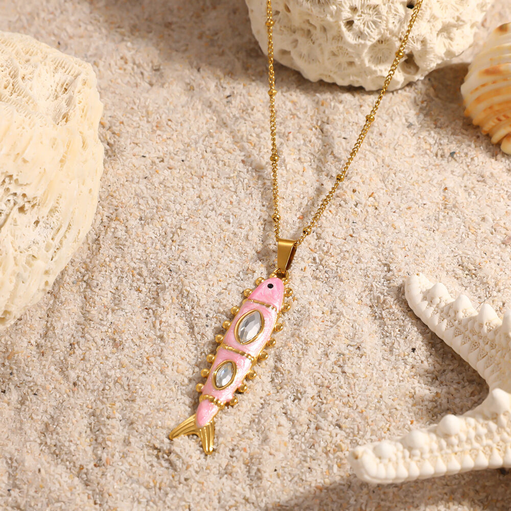 Romantic Series Cute Chain Fish Stainless Steel Waterproof   Gold Color  Women's Pendant Necklaces h5 Picture3