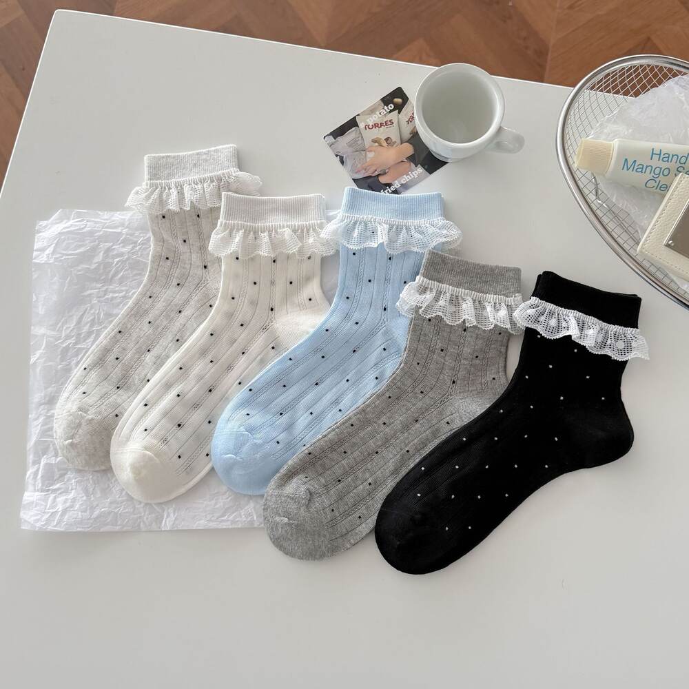 Slight Bounce Elegant Polka Dots Mid-Calf Socks h5Picture3