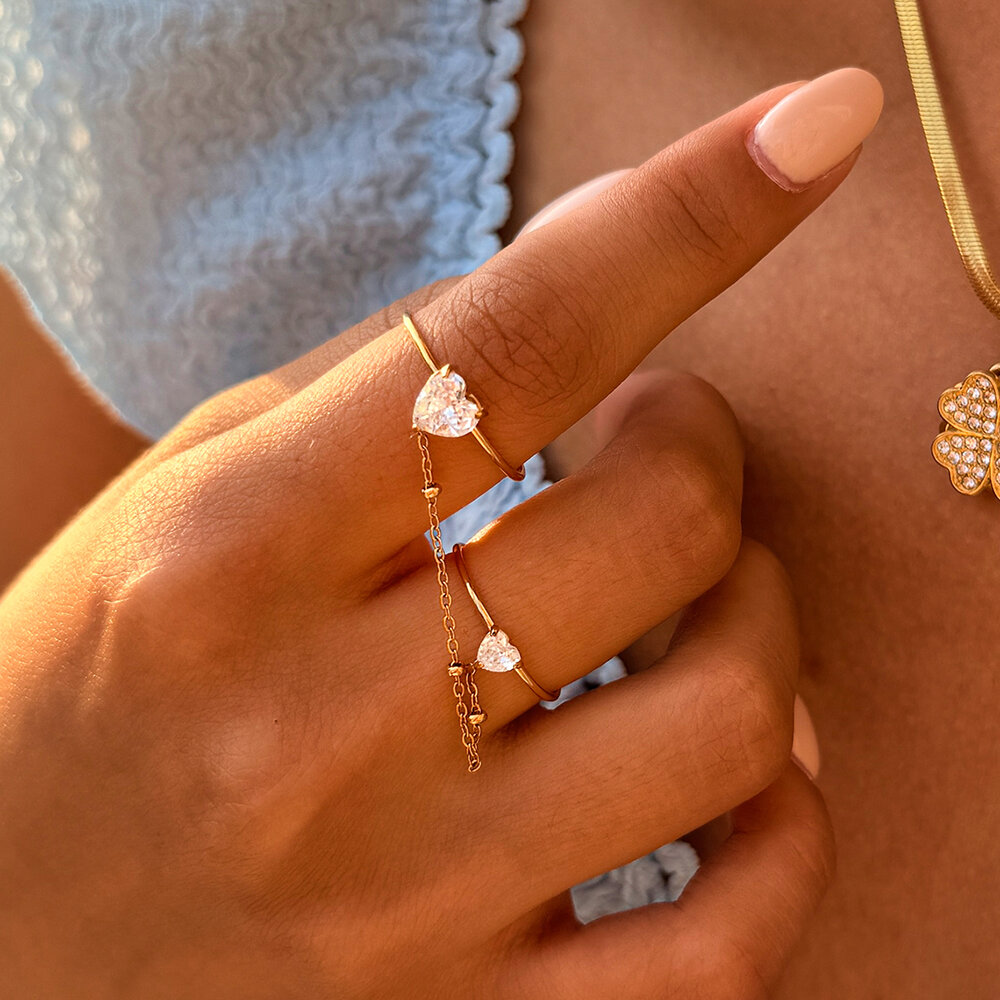 Simple Series Daily Heart Stainless Steel Waterproof Gold Color Zircon Statement Rings Picture4