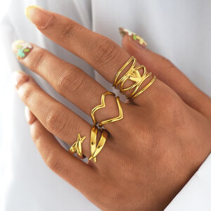 Simple Series Daily Irregular Shape Heart Stainless Steel Waterproof Gold Color Ring Sets h5 Picture4