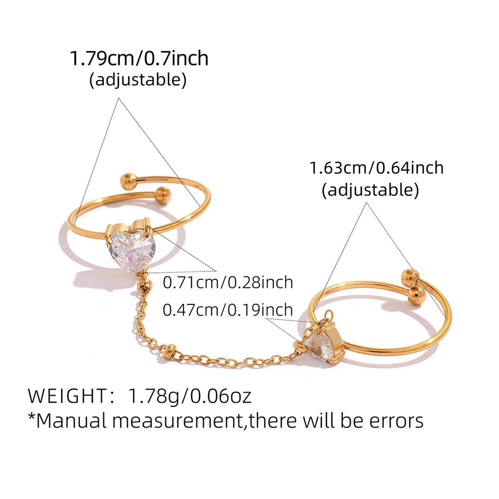 Simple Series Daily Heart Stainless Steel Waterproof Gold Color Zircon Statement Rings