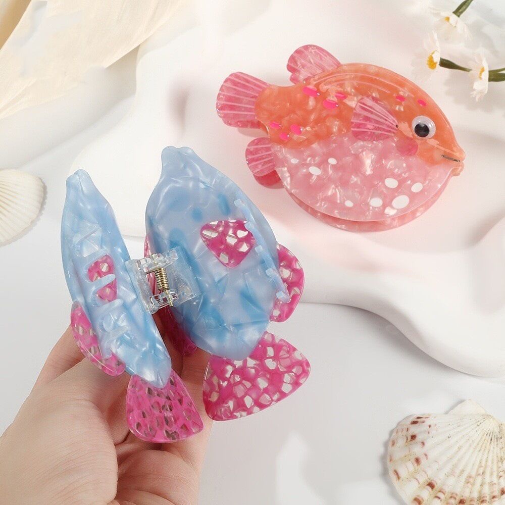 Collection romantique, vacances, style océanique, couleurs mélangées, poissons, étoiles de mer, acétate, strass, griffes à cheveux 2