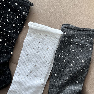 Slight Bounce Elegant Solid Color Hot Rhinestones Mid-Calf Socks h5 Picture4