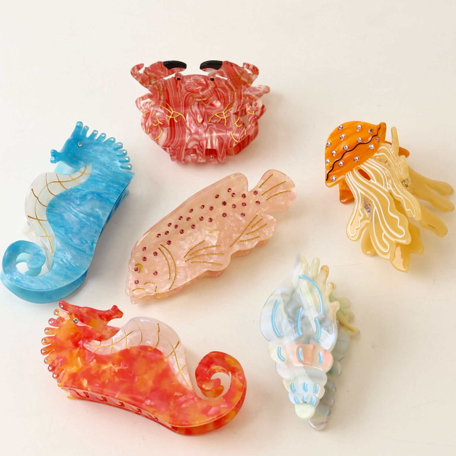 Simple Series Natural Animal Solid Color Cartoon Oceanic Style Shell Fish Acetate Hair Claws