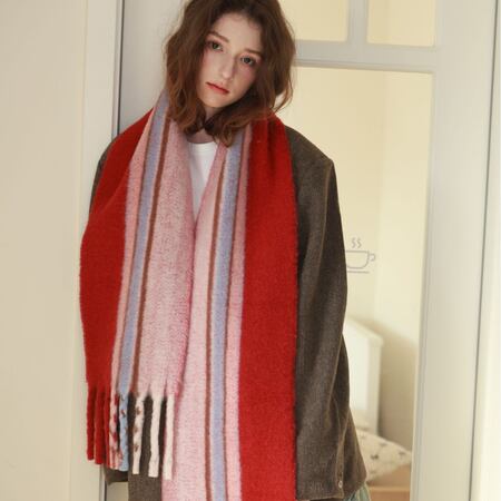 Einfache Serie, Täglich Gestreifte Quasten, Winterschals Aus Woll-Polyester-Mischgewebe In Verschiedenen Farben