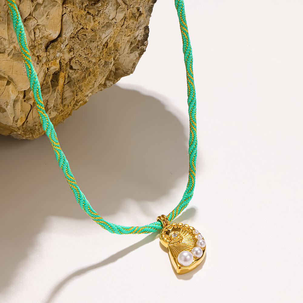 Ethnic Vacation Oceanic Style Stainless Steel Waterproof Gold Color Zircon Women's Pendant Necklaces