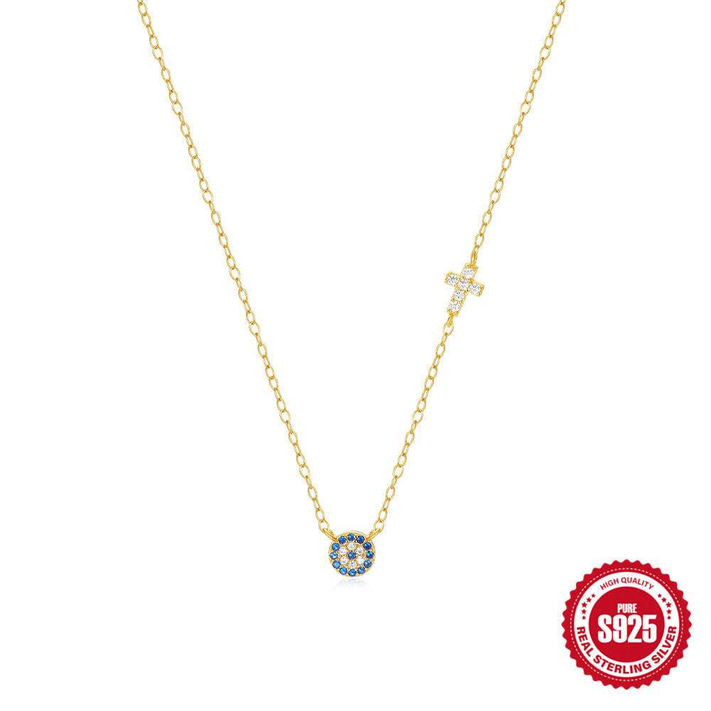 Elegante Halskette mit Kreuzkette aus schlichtem Sterlingsilber, gefertigt aus 925er Sterlingsilber in Goldfarbe h5 