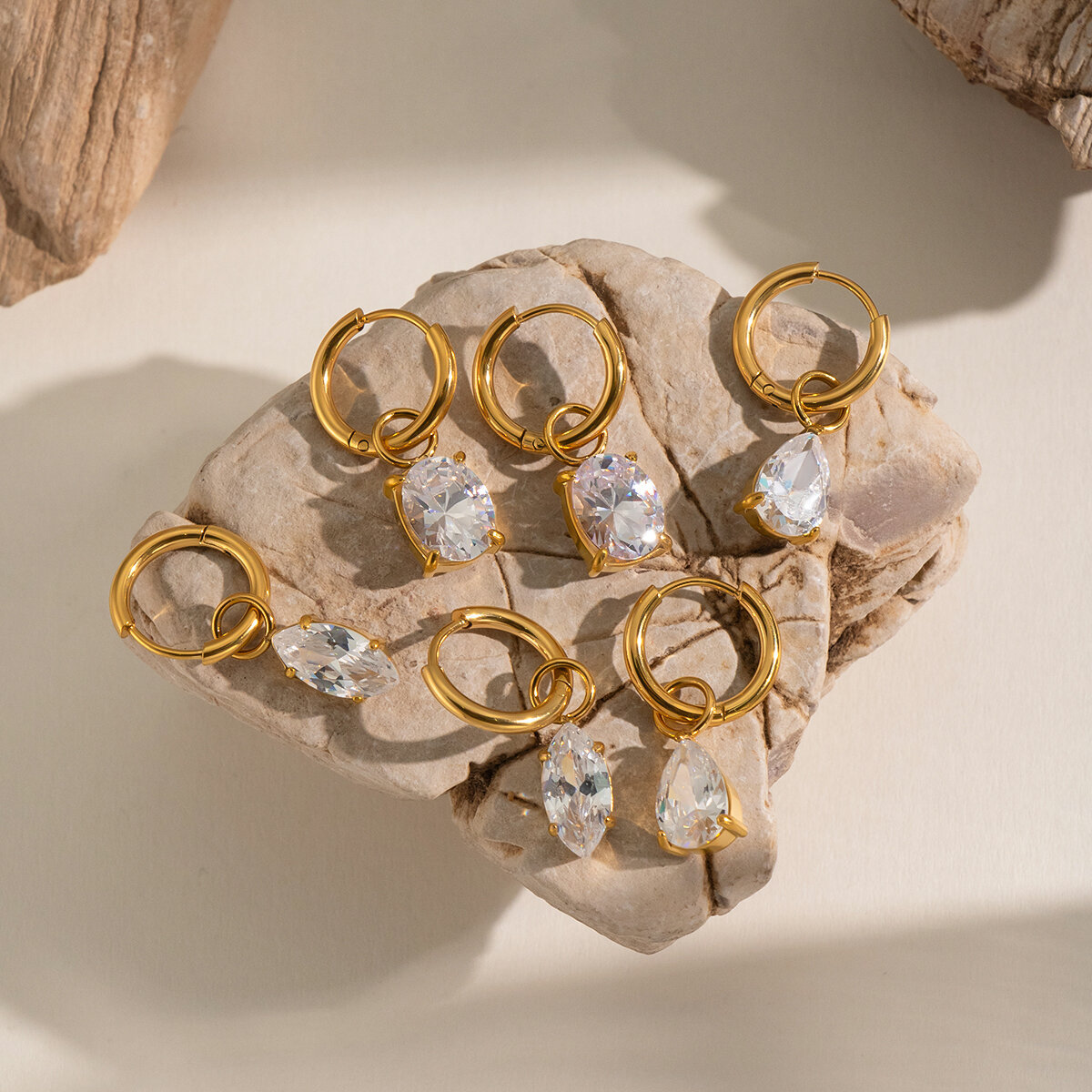 Stainless Steel Waterproof Gold Color Zircon Women's Drop Earrings h5 Picture4