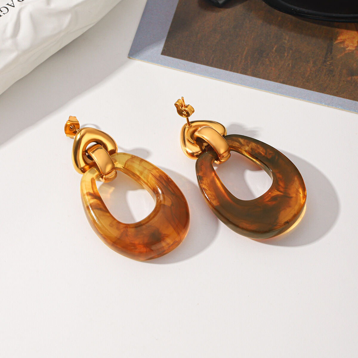 Simple Series Daily Heart Stainless Steel Waterproof Gold Color Women's Dangle Earrings h5 Picture4